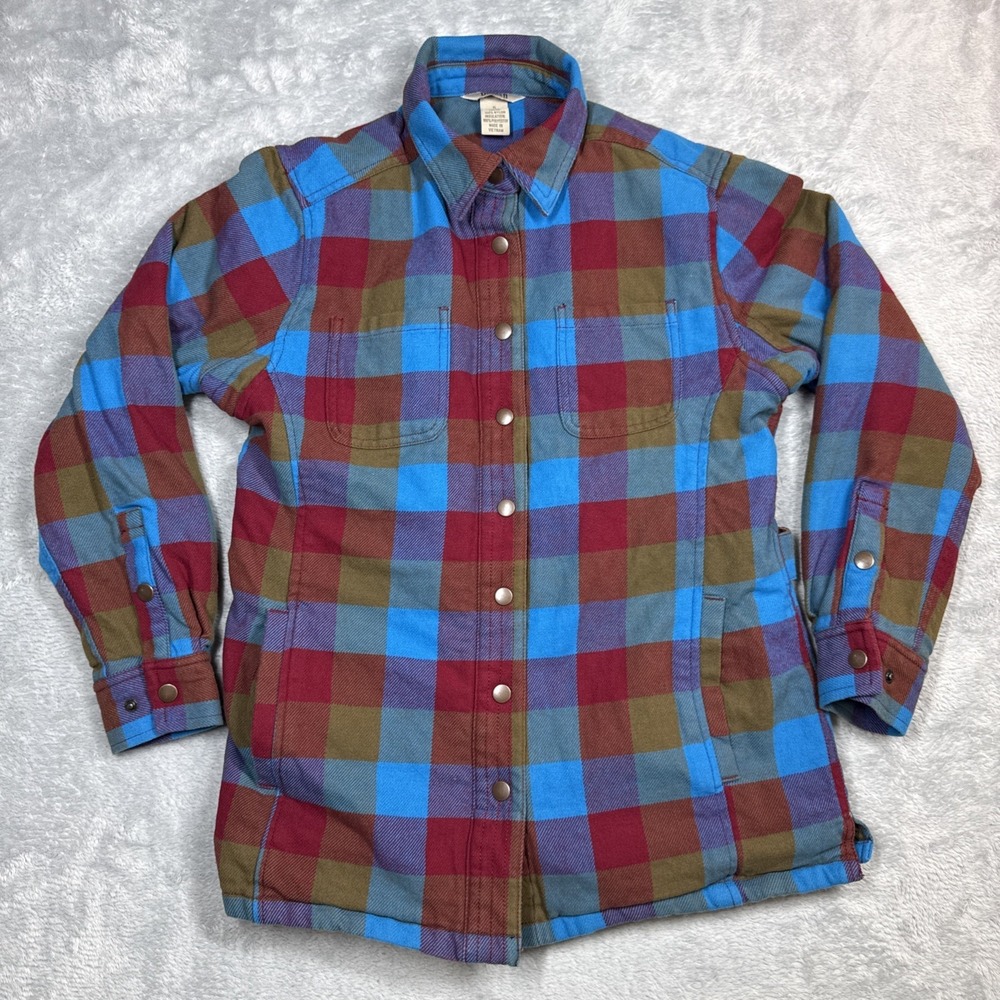 Duluth Trading Flapjack Flannel Shirt Jac Women Small Snaps Quilt Lined Shacket